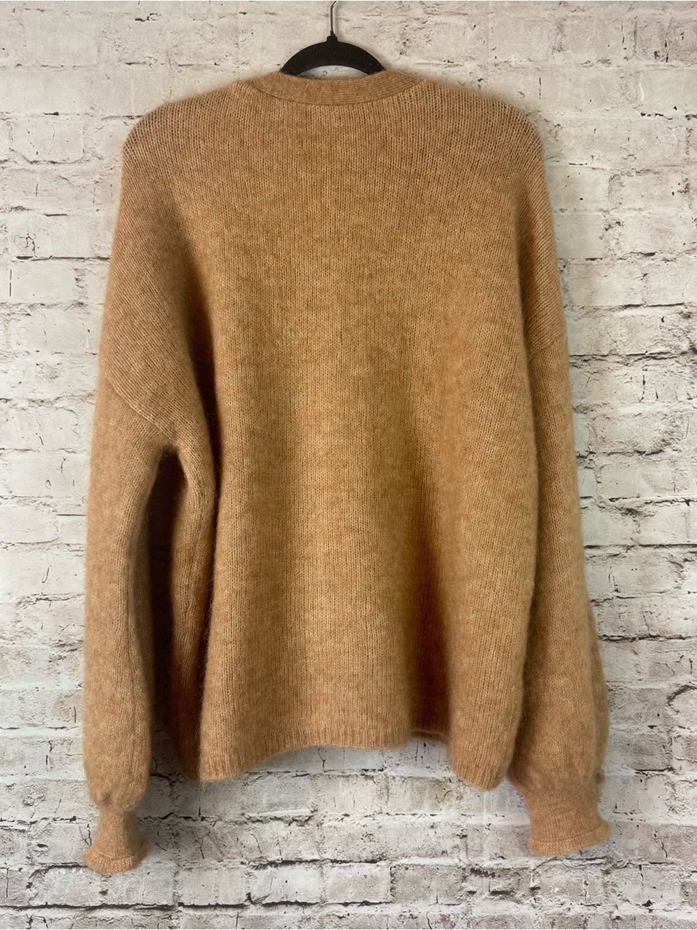LA MAILLE SEZANE Womens XXL V Neck Button Mia Cardigan Sweater Camel Mohair Wool - Picture 16 of 16